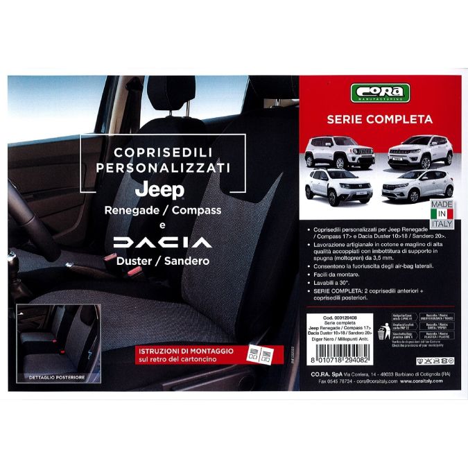 COPRISEDILI FODERINE ANTERIORI E POSTERIORI PERSONALIZZATI JEEP RENEGADE 14> NERO-MILLEPUNTI ANTRACITE CORA 129408